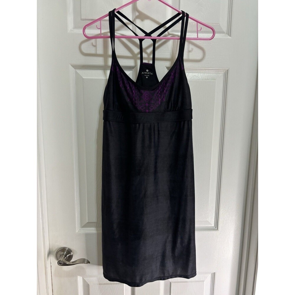Womens Black Athletic Dress Built In Bra Strappy Back Active Tennis Dress Medium